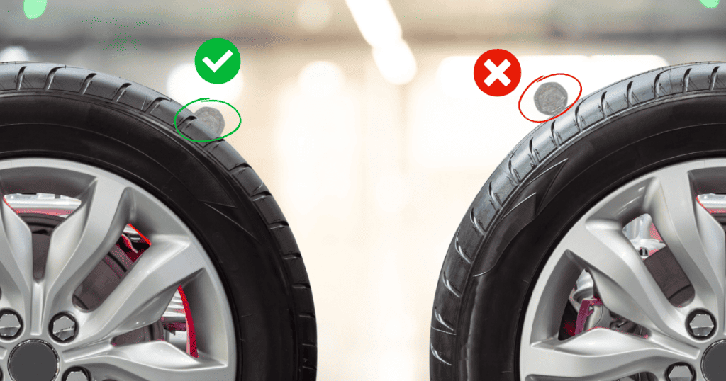 minimum legal tread depth for a car 20p test